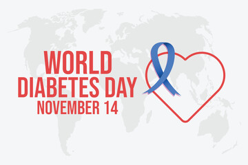 World diabetes day with heart shaped ribbon. Vector illustration