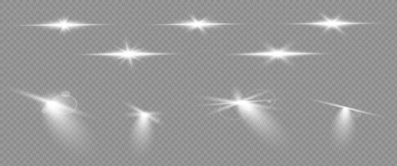 The spotlight shines on the stage. Spotlight set. Vector spotlight with bright white light. Podium under the spotlight.