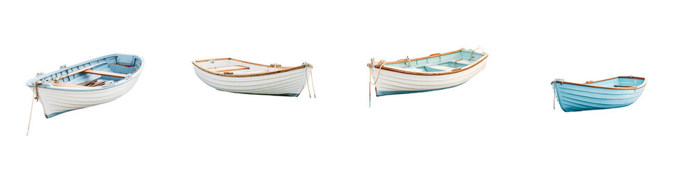 Collection of Small Rowboats on White Background