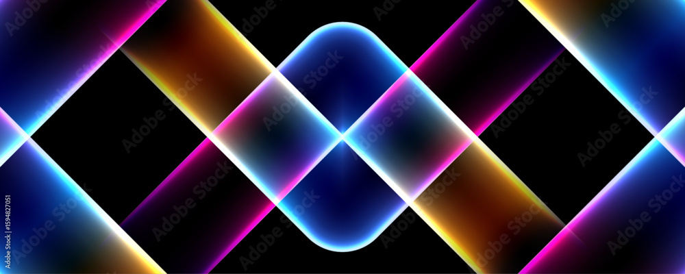 Poster bright abstract background with glowing intersecting lines and shapes