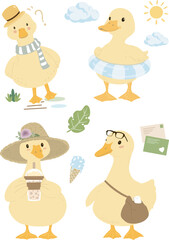 cute duck cartoon character vector illustration