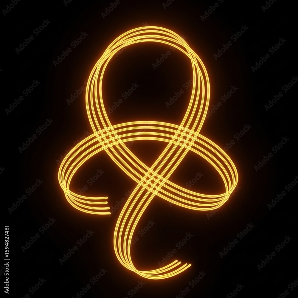 Poster abstract glowing orange lines form an intricate, flowing pattern on a dark background, creating a mo