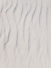Abstract minimalist background of white sand texture. A natural pattern of soft waves and ripples created by wind. Top view.