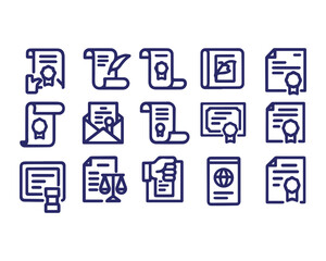 Legal documents , bold line icons