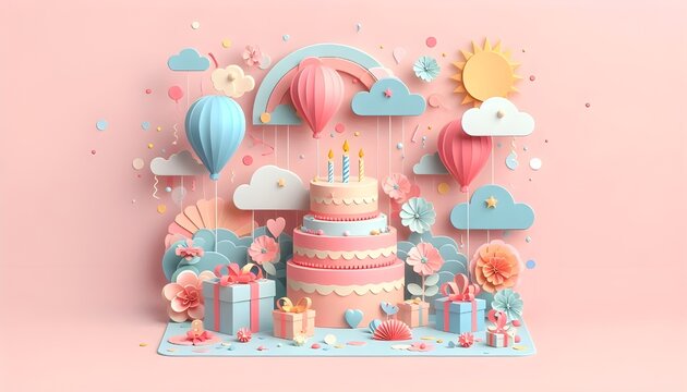 Birtday gift and cake flufy illustration