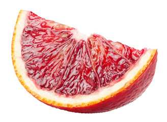 One slice of bloody orange fruit isolated on white background