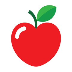 Stylized red apple with a heart shaped body and leaf romantic fruit illustration for design projects