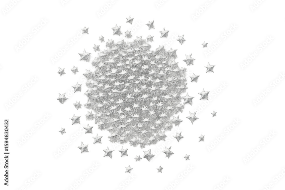 Poster silver stars clustering into circular pattern against transparent background, perfect for holiday gr