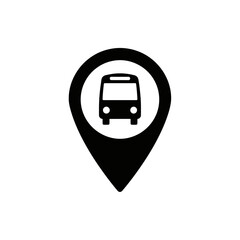 A black bus stop location pin isolated on white background