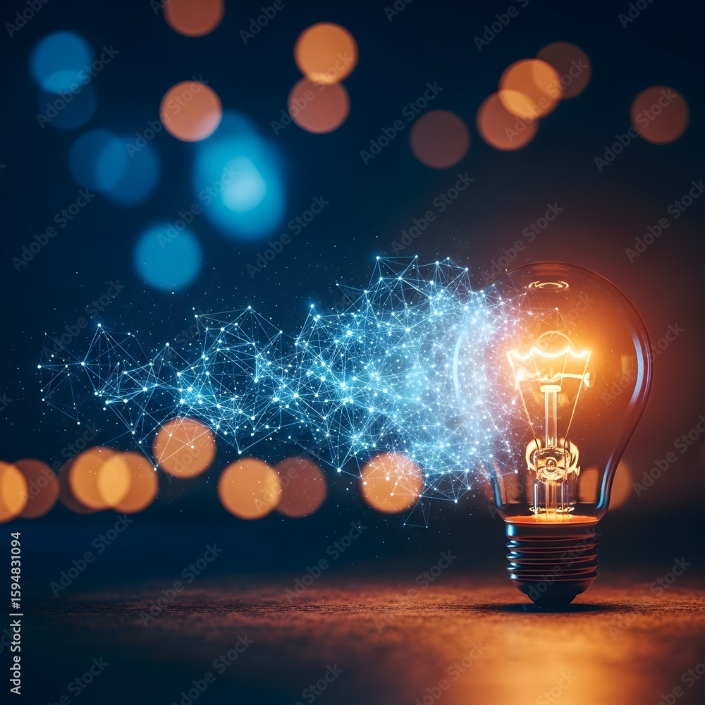 Poster illuminating innovation a light bulb radiating digital connections representing ideas technology and
