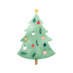 Fototapeta premium Cute Watercolor Christmas Tree Illustration for Holiday Decor