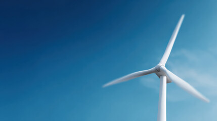 Wind turbine hybrid energy system generates clean power with rotating blades against blue sky background in sustainable environment concept