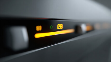 Hybrid energy system control panel with illuminated digital display showing numeric data and adjustment knob in close up view