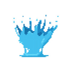 Blue water splash icon in pixel art style, resembling a retro game visual with vivid colors.