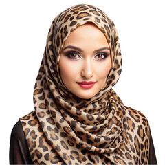 stylish woman in a leopard print hijab isolated on transparent background