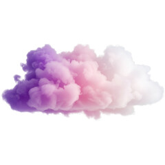 Fototapeta premium Voluminous, soft, ethereal cloud of smoke with a purple to pastel pink to white gradient, featuring defined contours, isolated against a pristine transparent background with ample copy space, soft