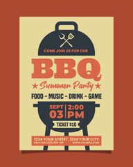 Orange, Black and Yellow Retro Illustrative BBQ Summer Party Vertical Poster Invitation Template