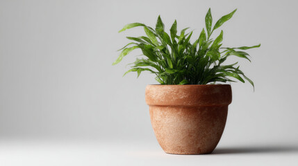 Obraz premium Lush green plant in simple terracotta pot brings natural calm and freshness indoors