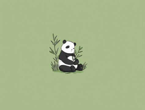 Cute Panda Illustration Adorable Animal Nature Playful Cartoon Sitting Bamboo Forest Charming Wildlife Ecosystem Environment Friendly Green Habitat Whimsical Minimalist Design Education 