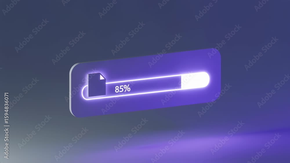 Poster file transfer progress bar at 85 percent completion. data download concept with digital interface an