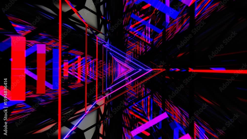 Poster abstract neon light triangular tunnel animation sci fi design