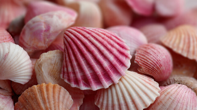 Pink shell close up natural texture with soft light and delicate beach detail