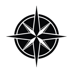 Black and white compass rose symbol on a white background