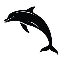 Stylized black silhouette of a dolphin leaping out of water
