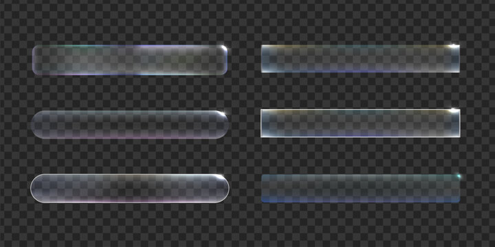 Rectangle Liqiud glass panel different shapes. Transparent glass icon. Glass frames transparent. Ui and Ux glossy design