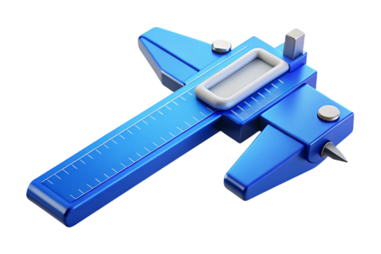 Bright blue digital caliper tool with clear markings isolated on transparent background - Powered by Adobe