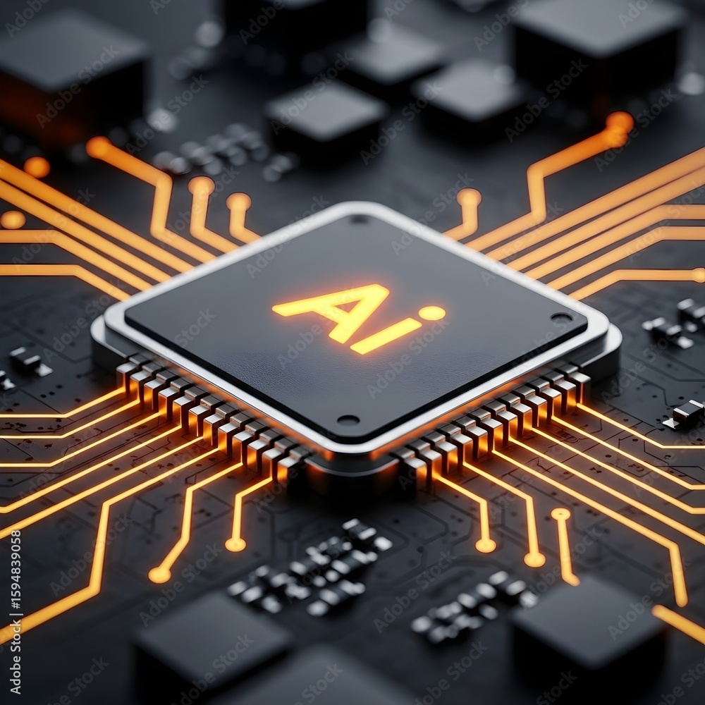 Poster artificial intelligence microchip circuit board technology