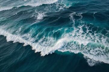 Spectacular aerial top view background photo of ocean sea water white wave splashing in the deep sea. Drone photo backdrop of sea wave in bird eye waves.