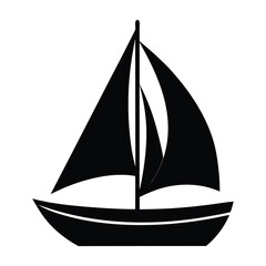 Black silhouette of a sailboat with full sails on a white background