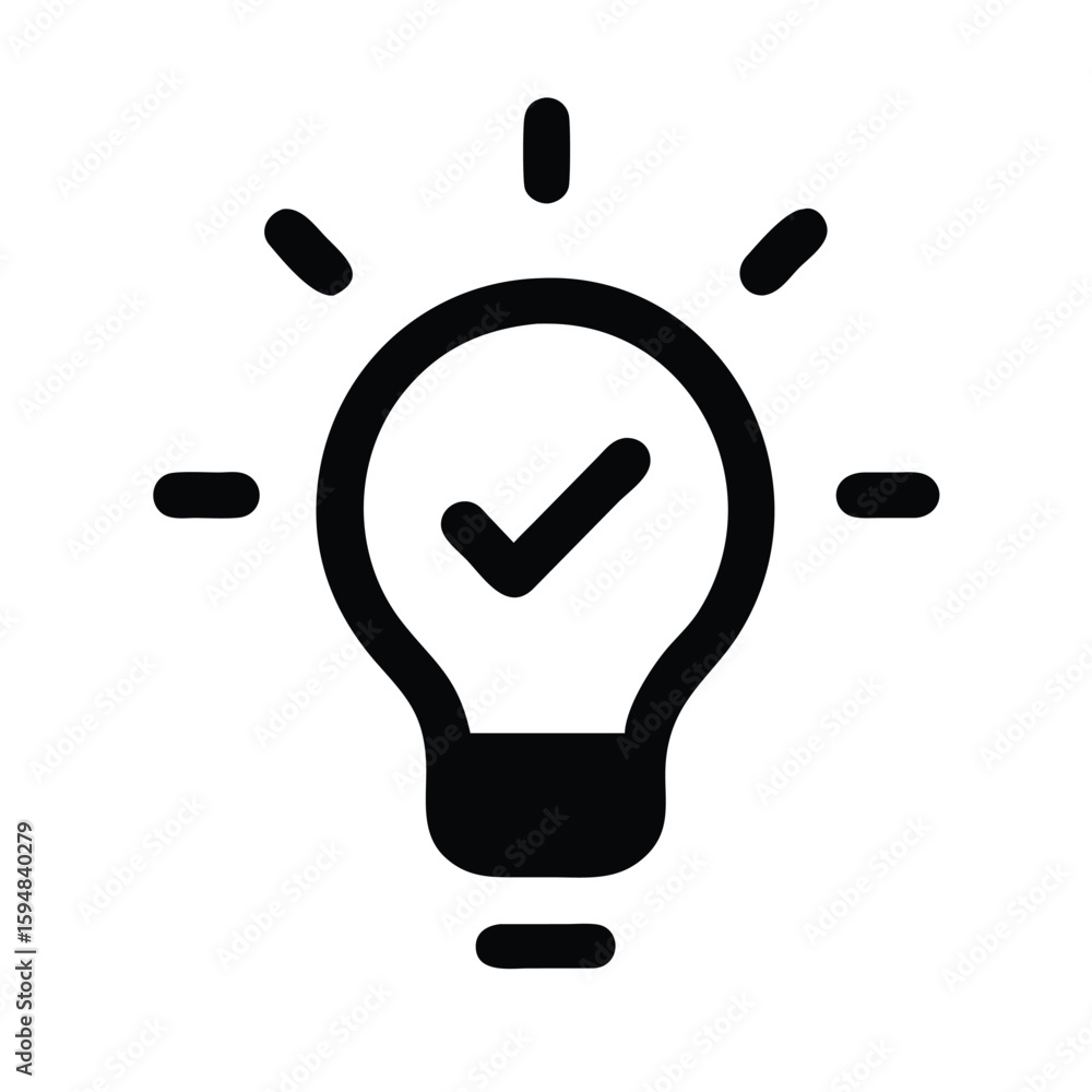 Aufkleber lightbulb idea with checkmark icon for innovation, solution, and creative thinking concept design ve