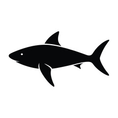 Black silhouette of a shark swimming on a white background