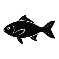 Simple black silhouette of a fish with fins and tail