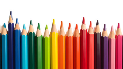 Coloured pencil set isolated on transparent background.