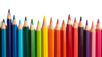 Coloured pencil set isolated on transparent background.