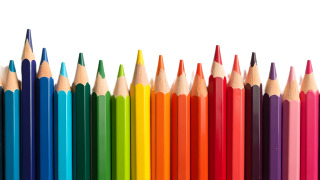 Coloured pencil set isolated on transparent background.