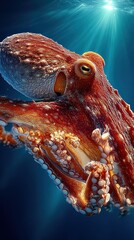 Obraz premium Colorful octopus swimming gracefully in the deep blue sea during daylight hours