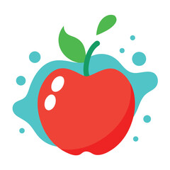 Vibrant red apple with dynamic water splash on a clean white background illustration