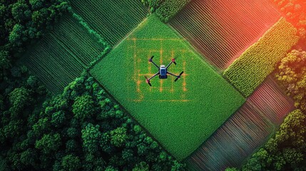 AI farming drone interface analyzing crop fields using multispectral imaging, soil moisture analytics, and pest detection with yield prediction overlaybc31-b116ce6ff08c