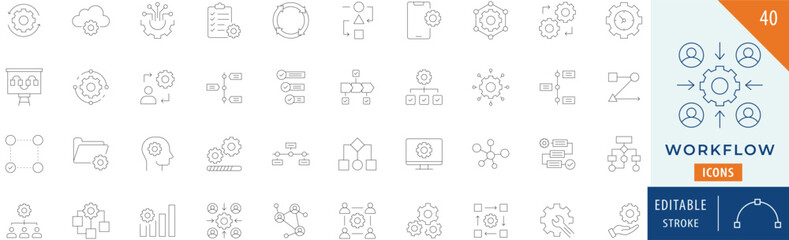 Workflow icon collection set. Editable stroke.