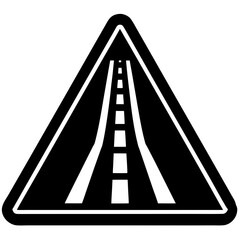 Road ahead warning sign triangle black and white silhouette vector illustration