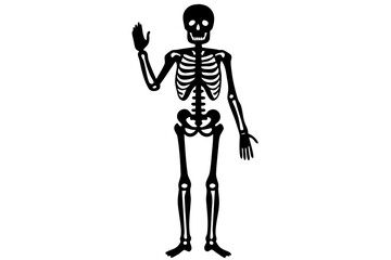 Standing skeleton waving hand black silhouette vector illustration