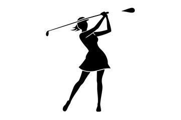 Female golfer swinging golf club silhouette vector illustration