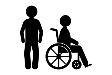 Person standing next to person in wheelchair silhouette vector illustration