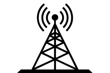 Communication tower with signal waves silhouette vector illustration