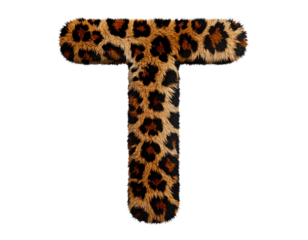  3D Leopard Print Letter T  Realistic Fur Texture Alphabet Character PNG