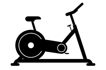 Depicts a stationary exercise bike in black silhouette vector illustration